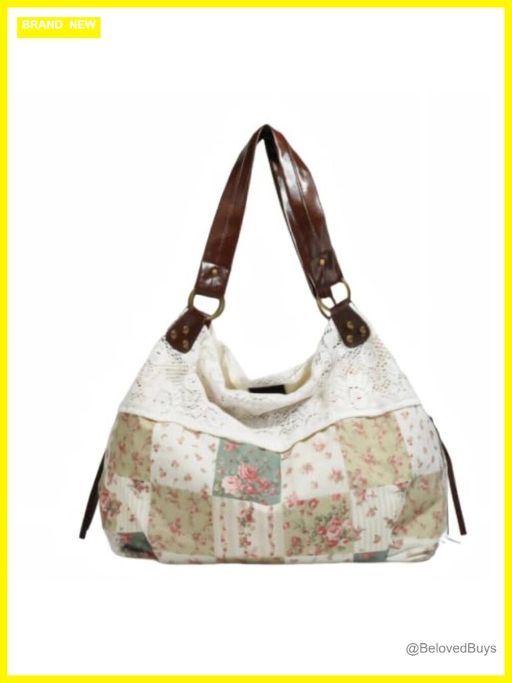 Polka dot lace hobo shoulder bag for women, floral tote